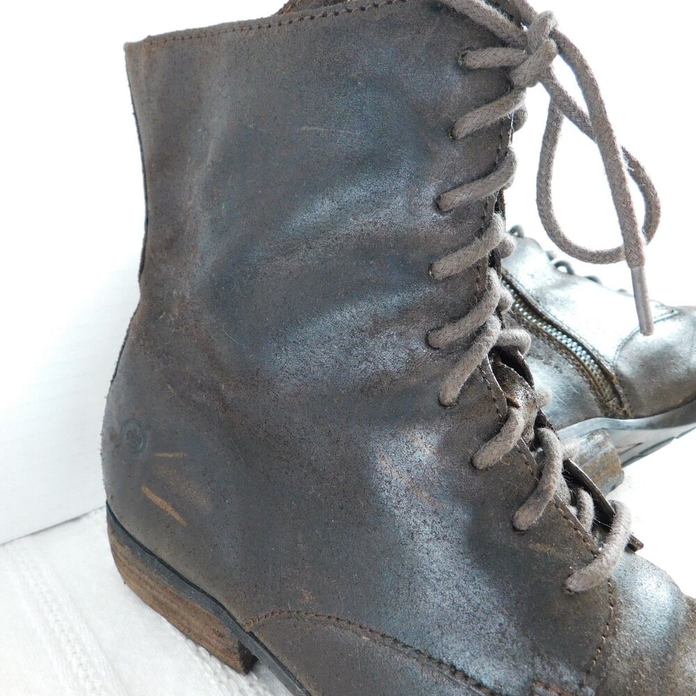 Born Brown Boots Leather Ankle Booties Size 7 Zip Lace-Up Distressed Genuine GUC - Picture 12 of 16